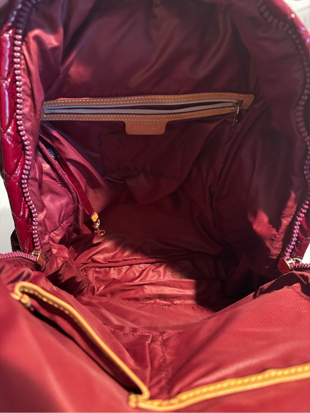 MZ WALLACE BACKPACK—Quilted “Cranberry Lacquer” with leather details - Picture 5 of 16